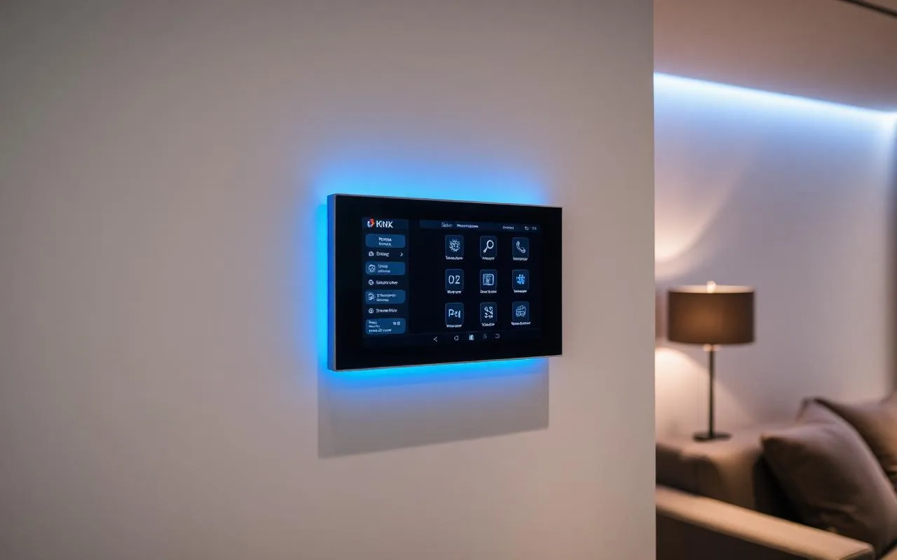 Smart-Home-Bedienpanel an der Wohnzimmerwand in Hamburg