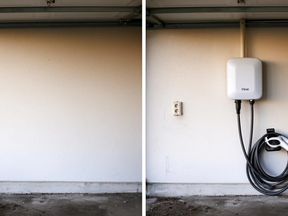Vorher und Nachher einer Wallbox-Installation in einem Einfamilienhaus in Wandsbek