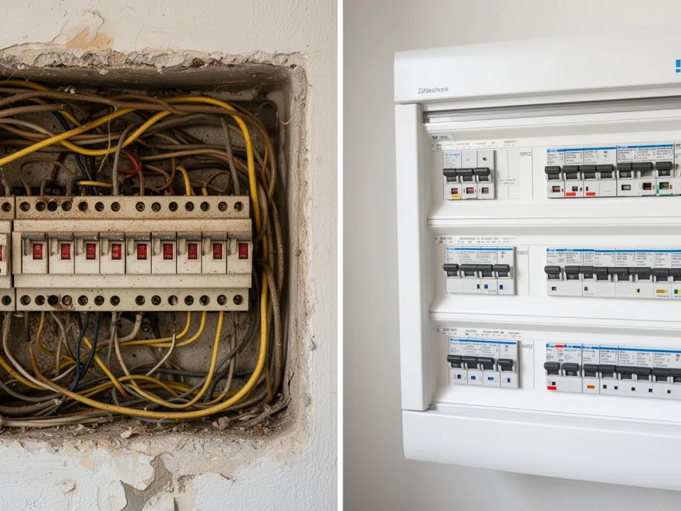 Vorher und Nachher einer Zählerschrank-Modernisierung in Hamburg-Altona